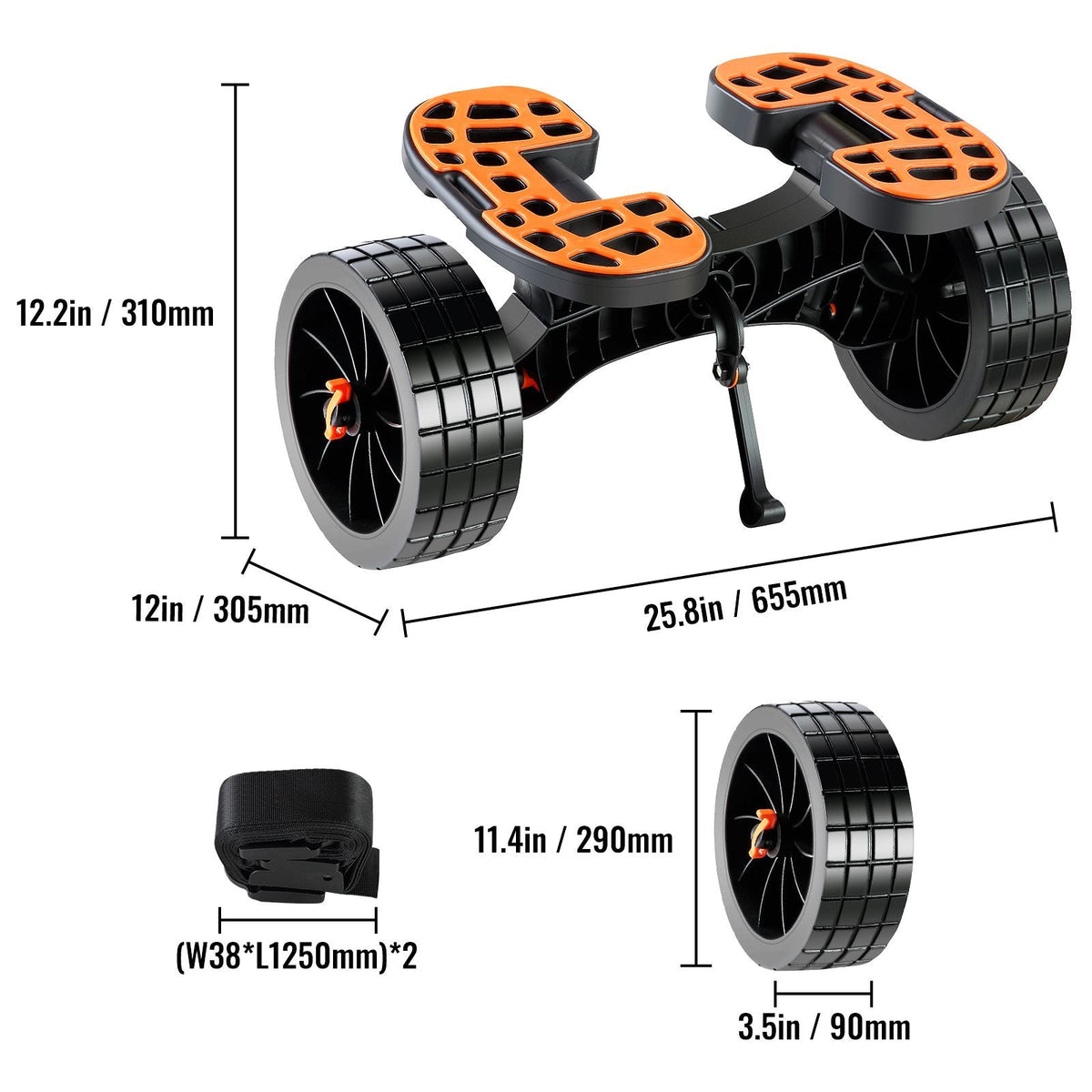 Heavy Duty Kayak Cart, 320lbs Load Capacity, Detachable Canoe Trolley Cart with 10'' Solid Tires, Adjustable Brackets & Nonslip Support Foot, for Kayaks Canoes Paddleboards Float Mats Jon Boats