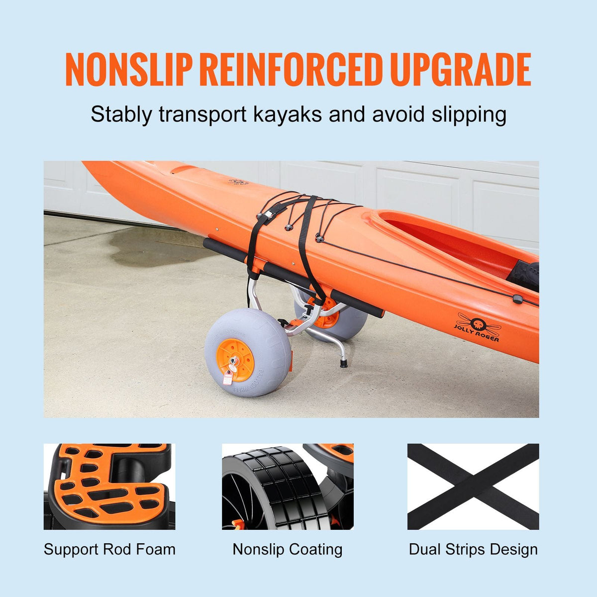 Heavy Duty Kayak Cart, Foldable Canoe Trolley Cart with 12'' Tires, Adjustable Width 6.69"-17.32",350 Lb Weight Capacity Kayak Trolley for Kayaks Canoes Paddleboards Float Mats Jon Boats