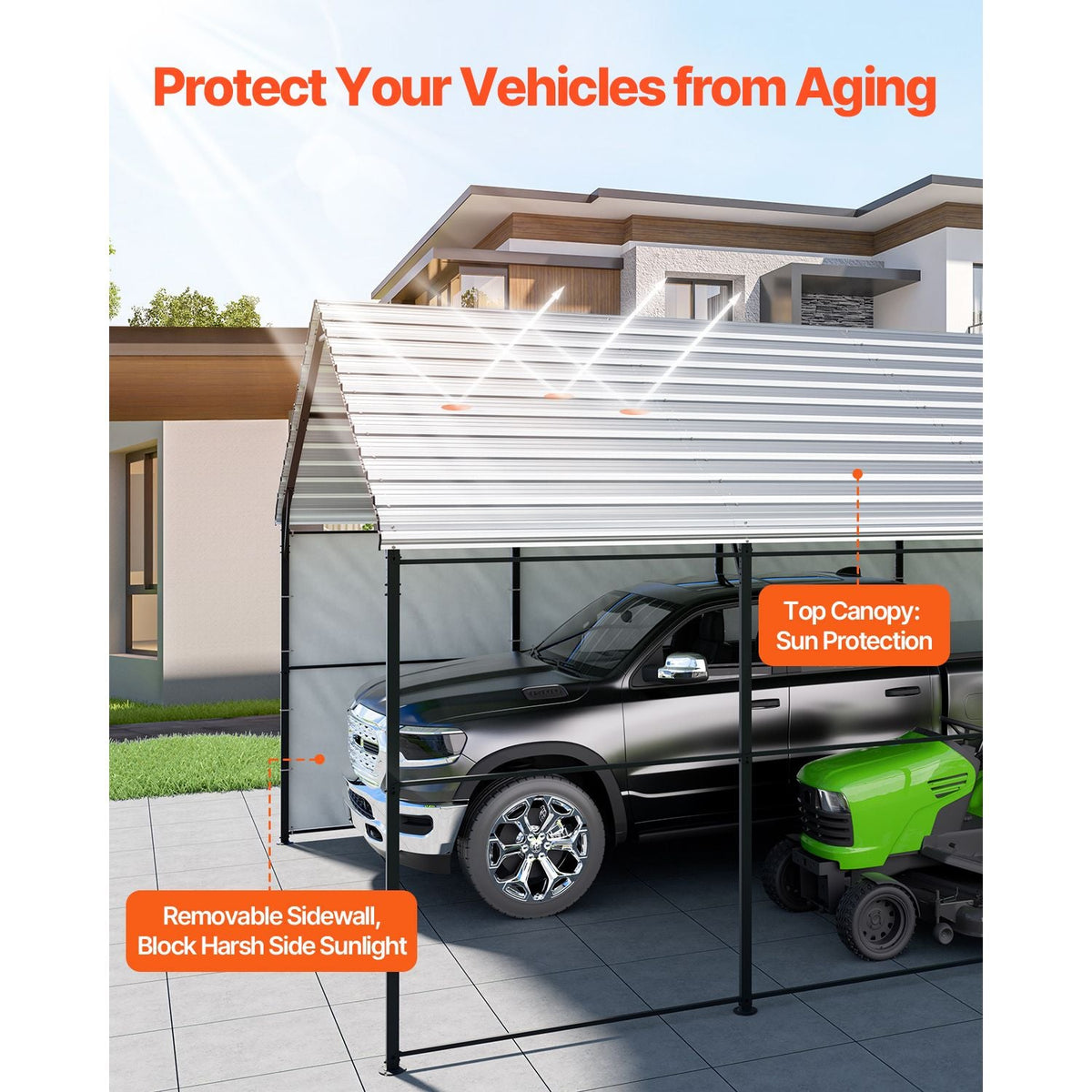 Heavy Duty Metal Carport, 13' x 26' Outdoor Carport with Galvanized Steel Frame & Roof, Car Tent Garage Shade with Removable Sidewalls, Multi-Use Car Shelter for Pickup, Boat, Car & Tractors
