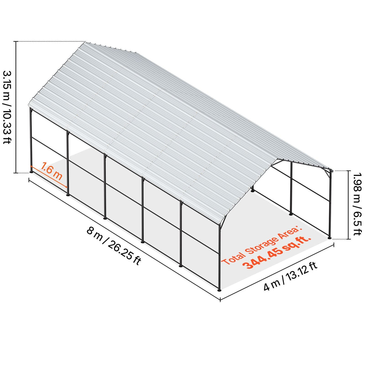 Heavy Duty Metal Carport, 13' x 26' Outdoor Carport with Galvanized Steel Frame & Roof, Car Tent Garage Shade with Removable Sidewalls, Multi-Use Car Shelter for Pickup, Boat, Car & Tractors