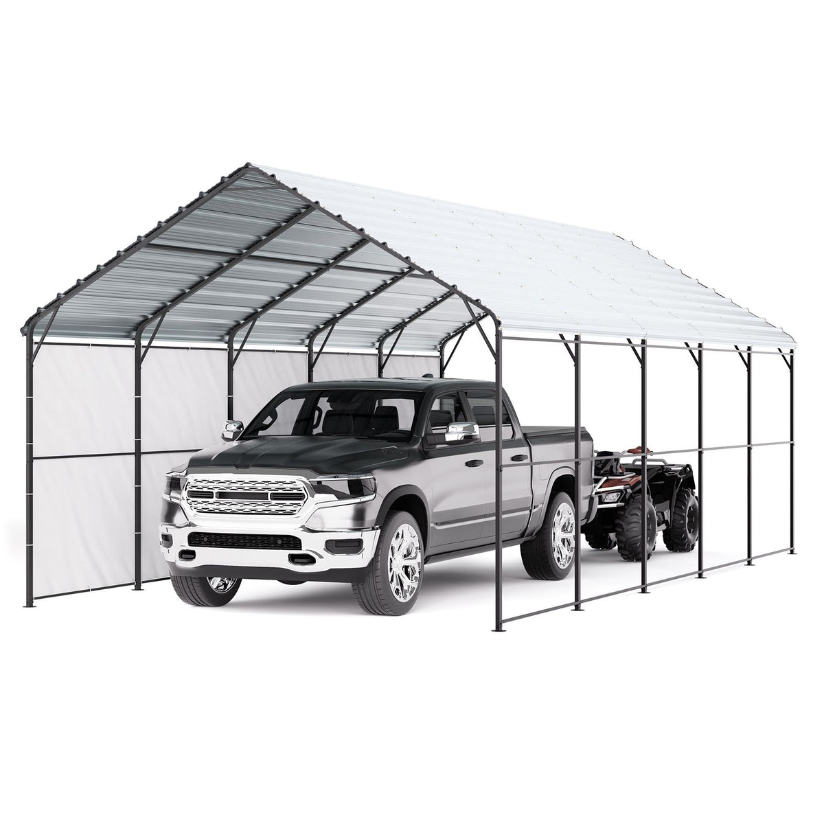 Heavy Duty Metal Carport, 13' x 26' Outdoor Carport with Galvanized Steel Frame & Roof, Car Tent Garage Shade with Removable Sidewalls, Multi-Use Car Shelter for Pickup, Boat, Car & Tractors