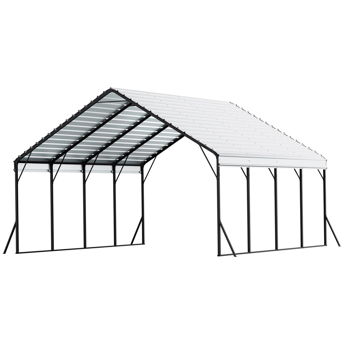 Heavy Duty Metal Carport, 20 x 20 ft Outdoor Carport with Sturdy Frame & Roof, Car Garage Shade with Removable Sidewalls, Multi-Use Car Shelter for Pickup, Boat, Trucks & Tractors