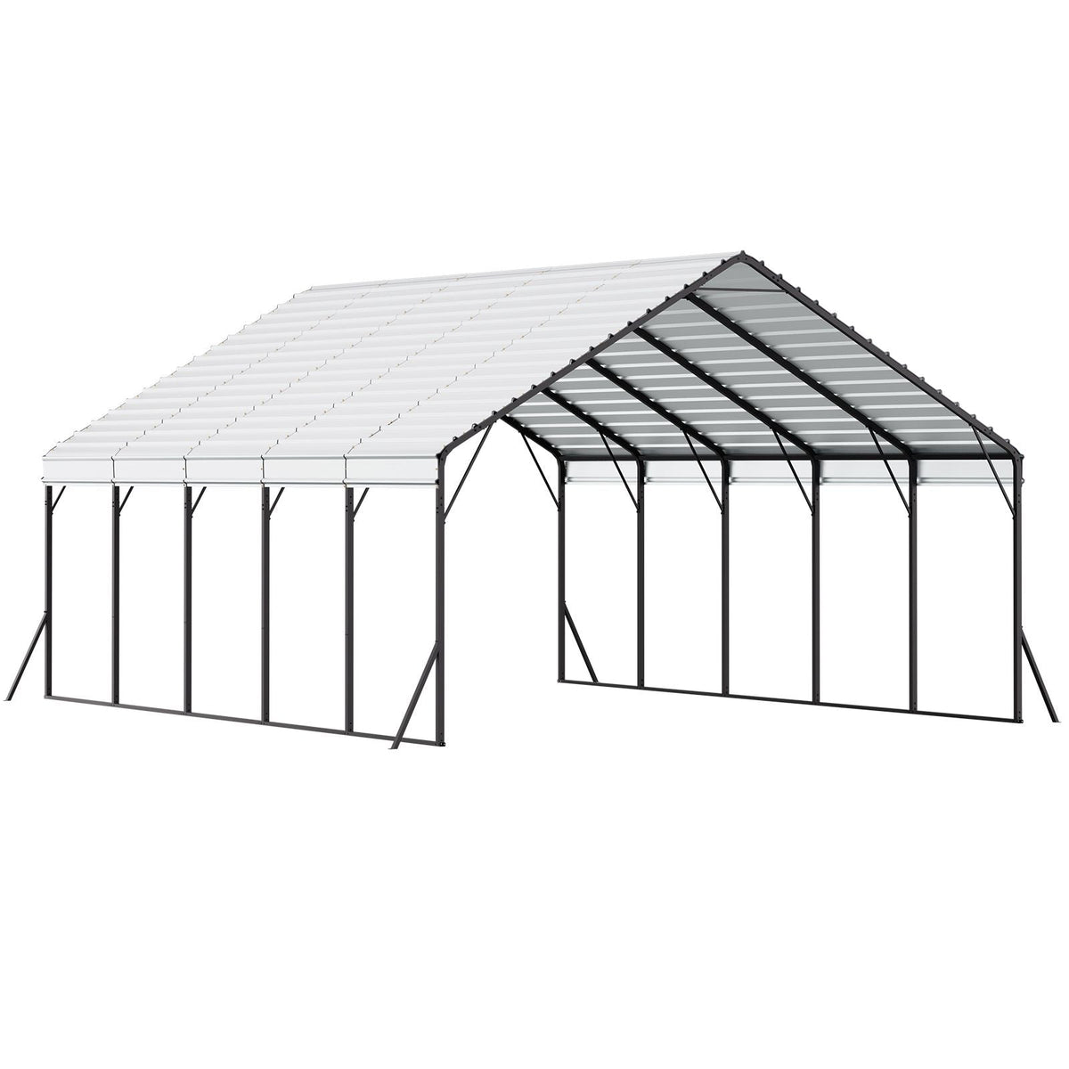Heavy Duty Metal Carport, 20 x 24 ft Outdoor Carport with Sturdy Frame & Roof, Car Garage Shade with Removable Sidewalls, Multi-Use Car Shelter for Pickup, Boat, Trucks & Tractors