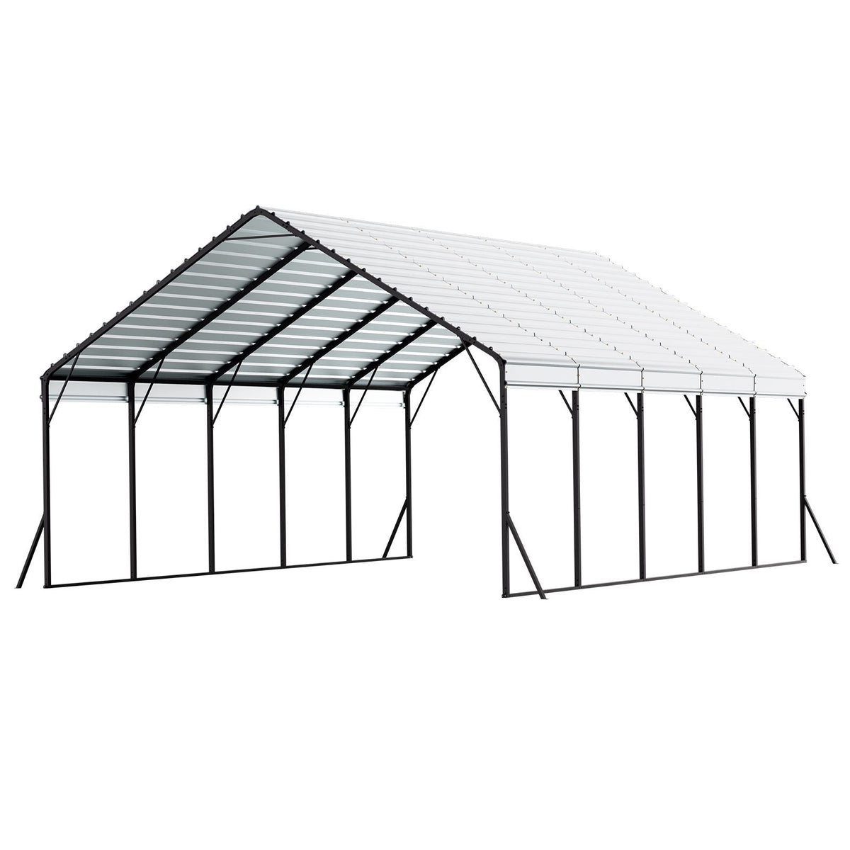 Heavy Duty Metal Carport, 20 x 24 ft Outdoor Carport with Sturdy Frame & Roof, Car Garage Shade with Removable Sidewalls, Multi-Use Car Shelter for Pickup, Boat, Trucks & Tractors