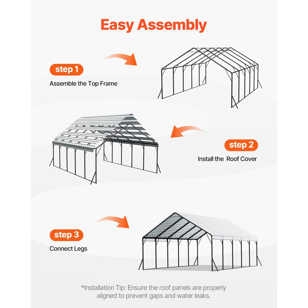 Heavy Duty Metal Carport, 20 x 24 ft Outdoor Carport with Sturdy Frame & Roof, Car Garage Shade with Removable Sidewalls, Multi-Use Car Shelter for Pickup, Boat, Trucks & Tractors