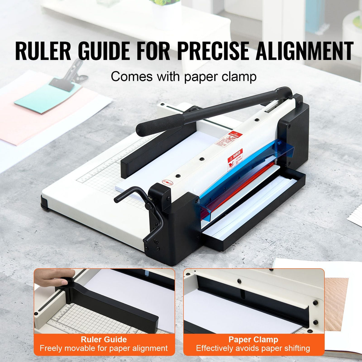 Heavy Duty Paper Cutter, 12" Industrial Commercial Guillotine Paper Cutter for A4 Paper, 400 Sheet Capacity, Solid Steel Construction, Stack Paper Trimmer for Office Home School Shop, White