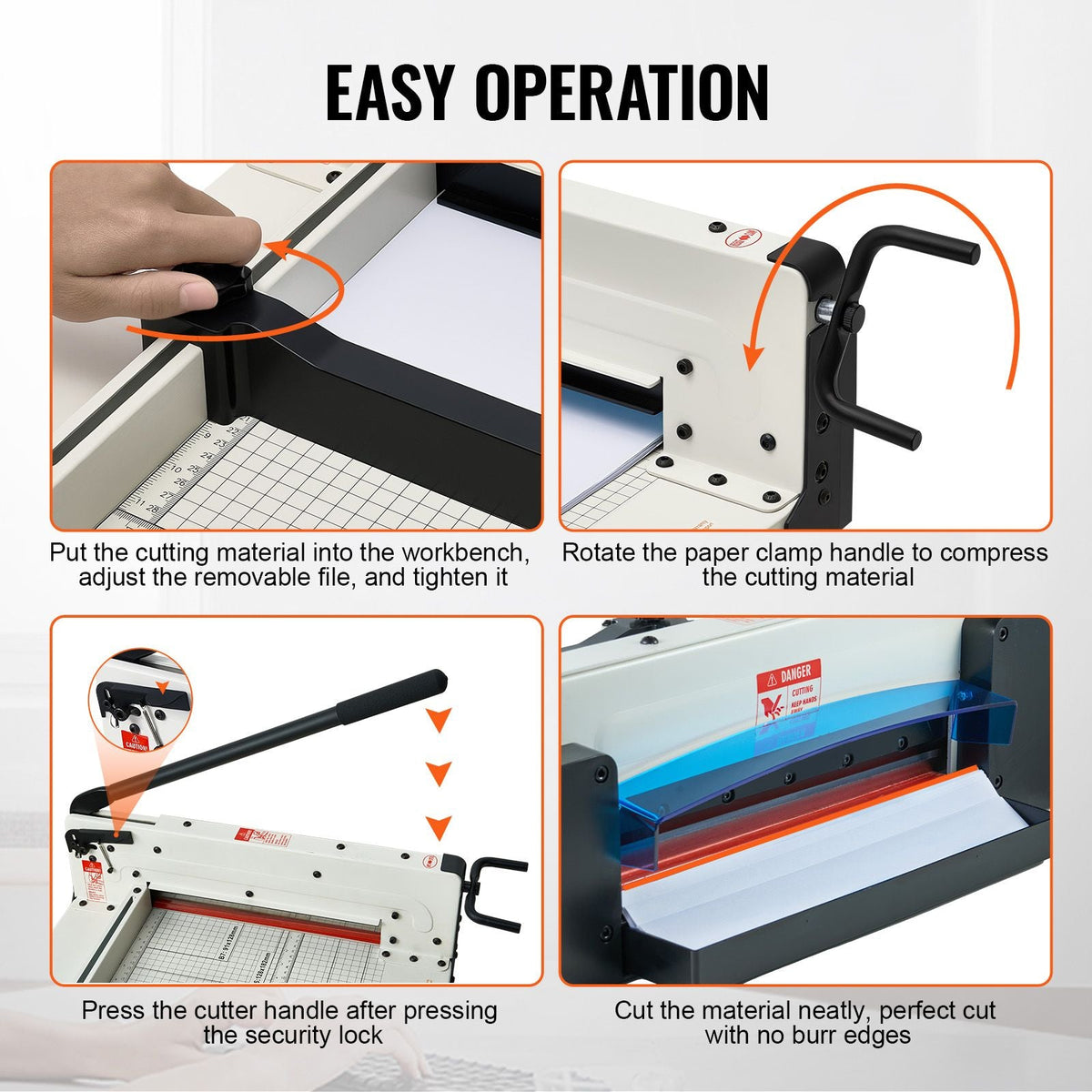 Heavy Duty Paper Cutter, 12" Industrial Commercial Guillotine Paper Cutter for A4 Paper, 400 Sheet Capacity, Solid Steel Construction, Stack Paper Trimmer for Office Home School Shop, White