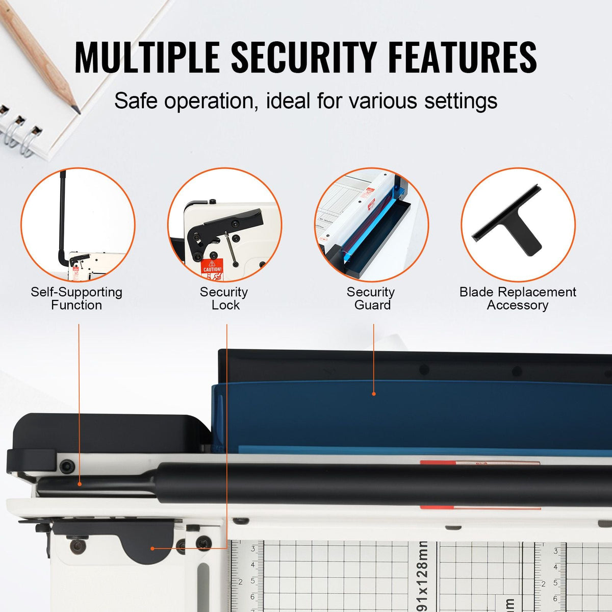 Heavy Duty Paper Cutter, 17" Industrial Commercial Guillotine Paper Cutter for A3 Paper, 400 Sheet Capacity, Solid Steel Construction, Stack Paper Trimmer for Office Home School Shop, White