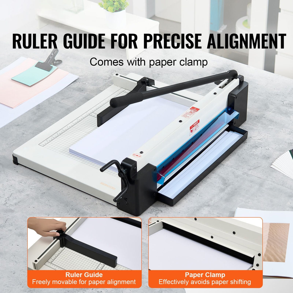 Heavy Duty Paper Cutter, 17" Industrial Commercial Guillotine Paper Cutter for A3 Paper, 400 Sheet Capacity, Solid Steel Construction, Stack Paper Trimmer for Office Home School Shop, White