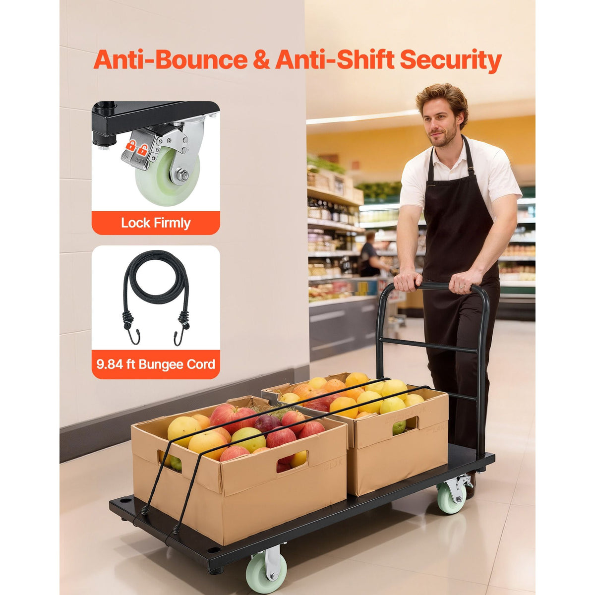 Heavy Duty Platform Truck, 2000 lbs Capacity, Industrial Steel Flatbed Cart with Swivel Wheels and Handle, Platform Hand Push Truck Dolly, Easy Storage, for Luggage Moving, 48 x 24 x 32.1 in