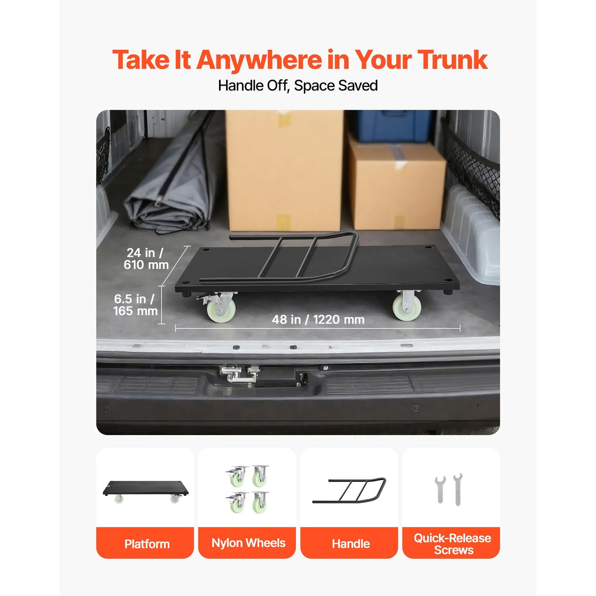 Heavy Duty Platform Truck, 2000 lbs Capacity, Industrial Steel Flatbed Cart with Swivel Wheels and Handle, Platform Hand Push Truck Dolly, Easy Storage, for Luggage Moving, 48 x 24 x 32.1 in