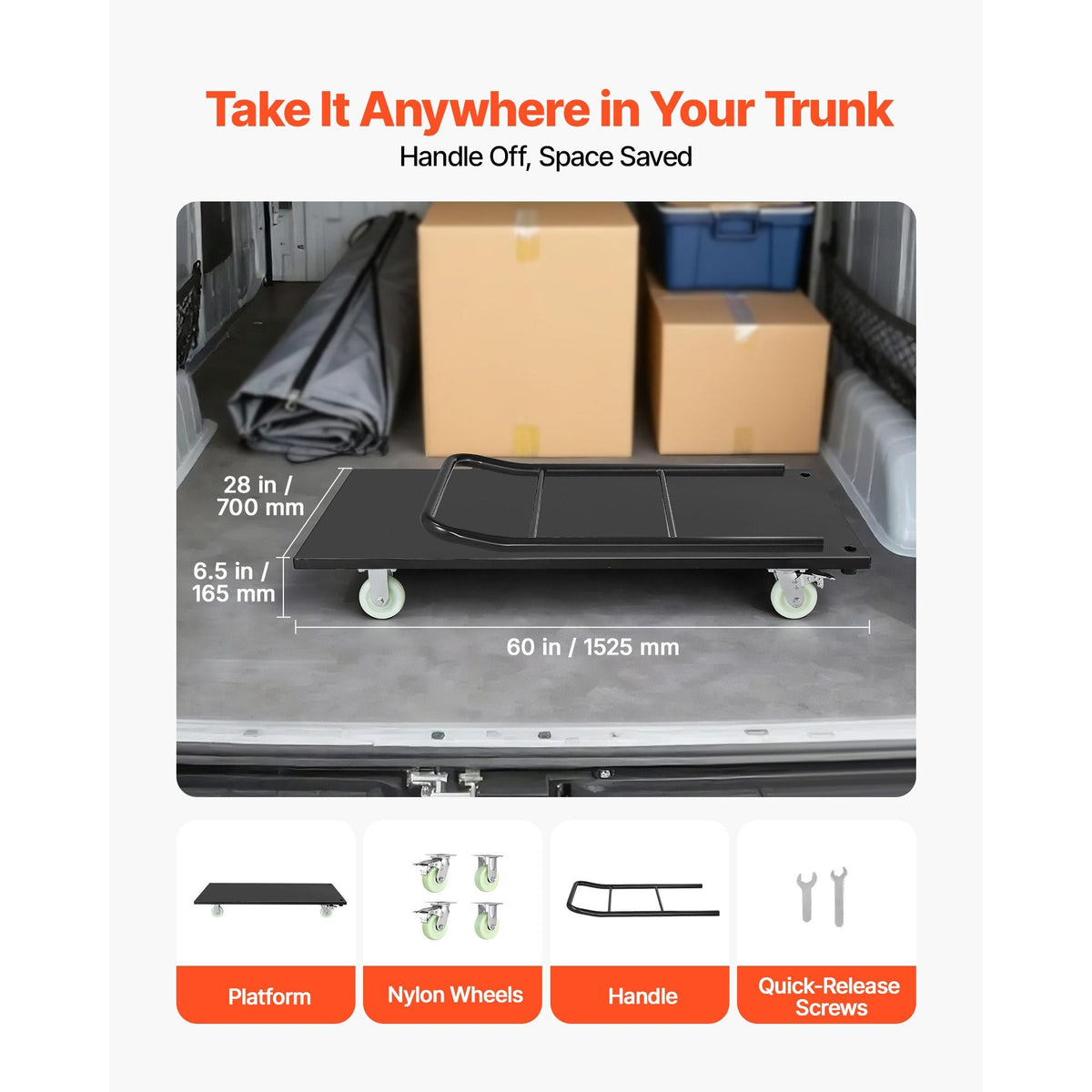 Heavy Duty Platform Truck, 2000 lbs Capacity, Industrial Steel Flatbed Cart with Swivel Wheels and Handle, Platform Hand Push Truck Dolly, Easy Storage, for Luggage Moving, 60 x 27.6 x 42.9 in