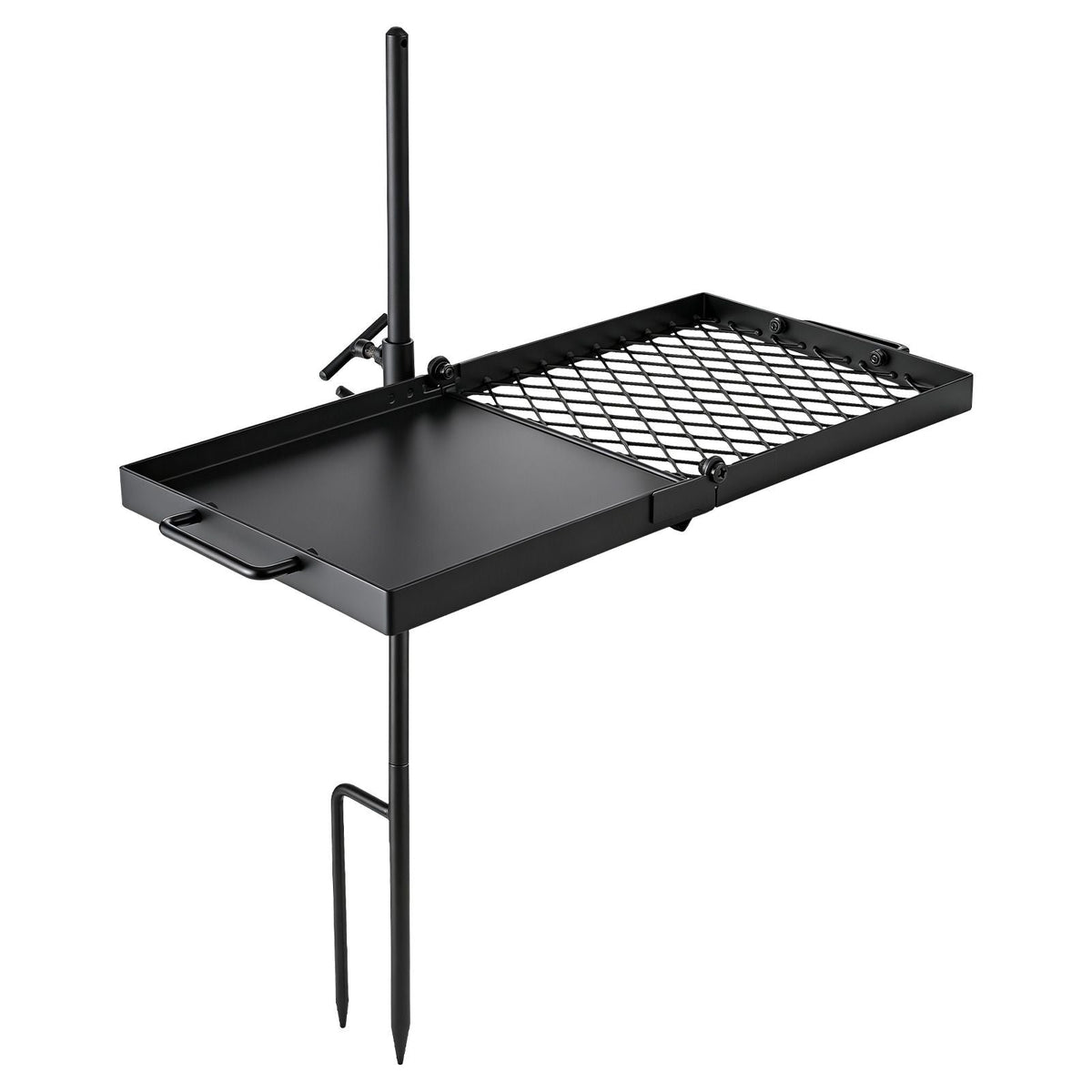 Heavy Duty Swivel Campfire Grill, 24" Portable Camping Grill Grate & Griddle, Sturdy Steel BBQ Mesh, 360° Height Adjustable Over Fire Pit Equipment, for Outdoor Open Flame Cooking, Black