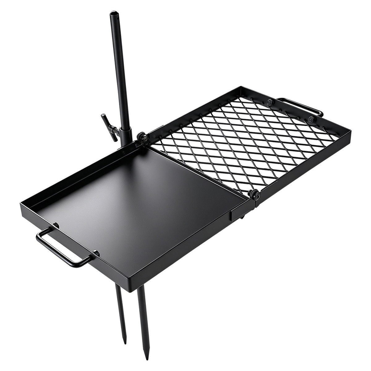 Heavy Duty Swivel Campfire Grill, 24" Portable Camping Grill Grate & Griddle, Sturdy Steel BBQ Mesh, 360° Height Adjustable Over Fire Pit Equipment, for Outdoor Open Flame Cooking, Black