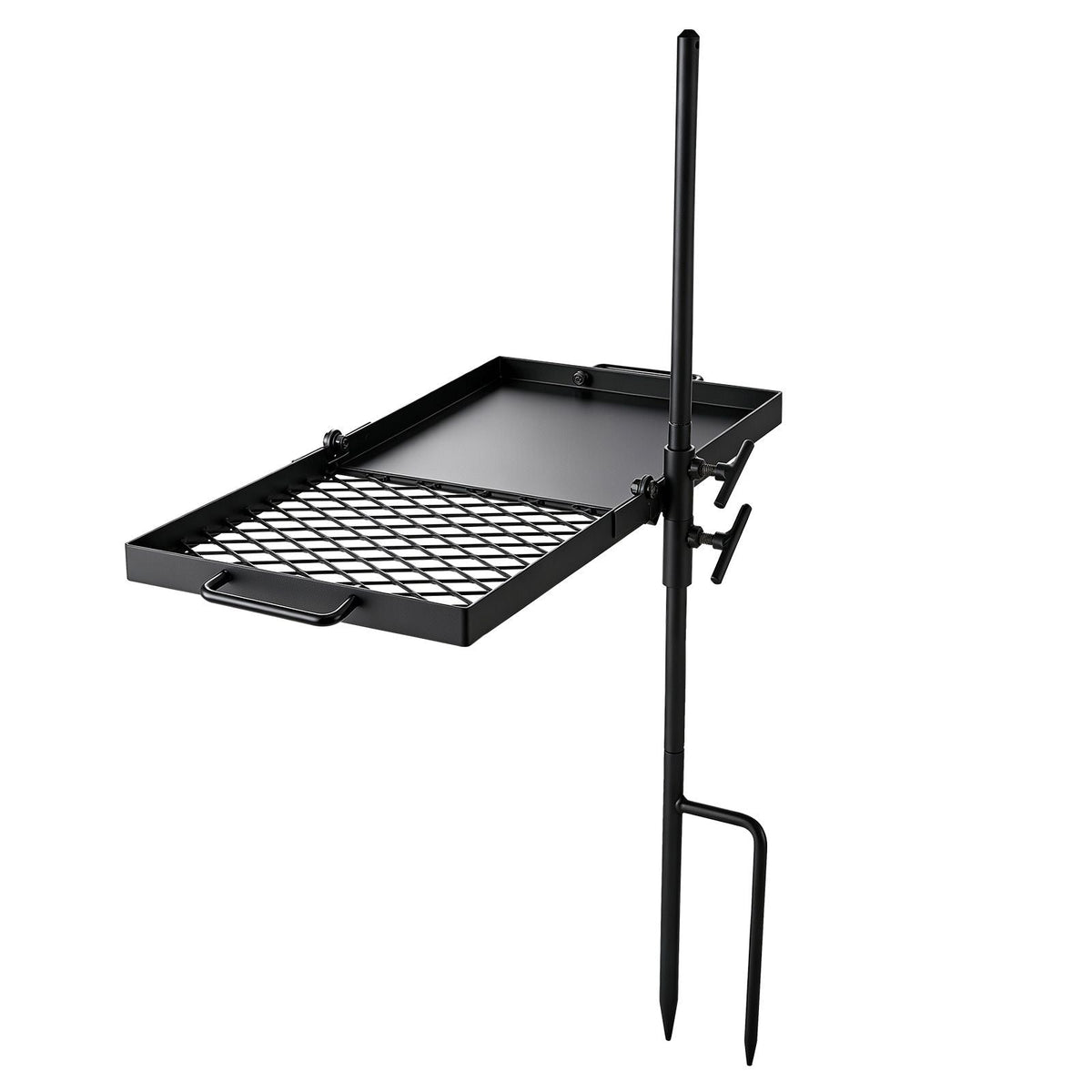 Heavy Duty Swivel Campfire Grill, 24" Portable Camping Grill Grate & Griddle, Sturdy Steel BBQ Mesh, 360° Height Adjustable Over Fire Pit Equipment, for Outdoor Open Flame Cooking, Black