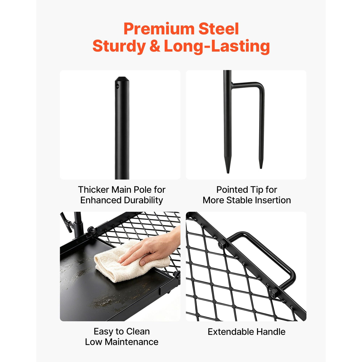 Heavy Duty Swivel Campfire Grill, 24" Portable Camping Grill Grate & Griddle, Sturdy Steel BBQ Mesh, 360° Height Adjustable Over Fire Pit Equipment, for Outdoor Open Flame Cooking, Black