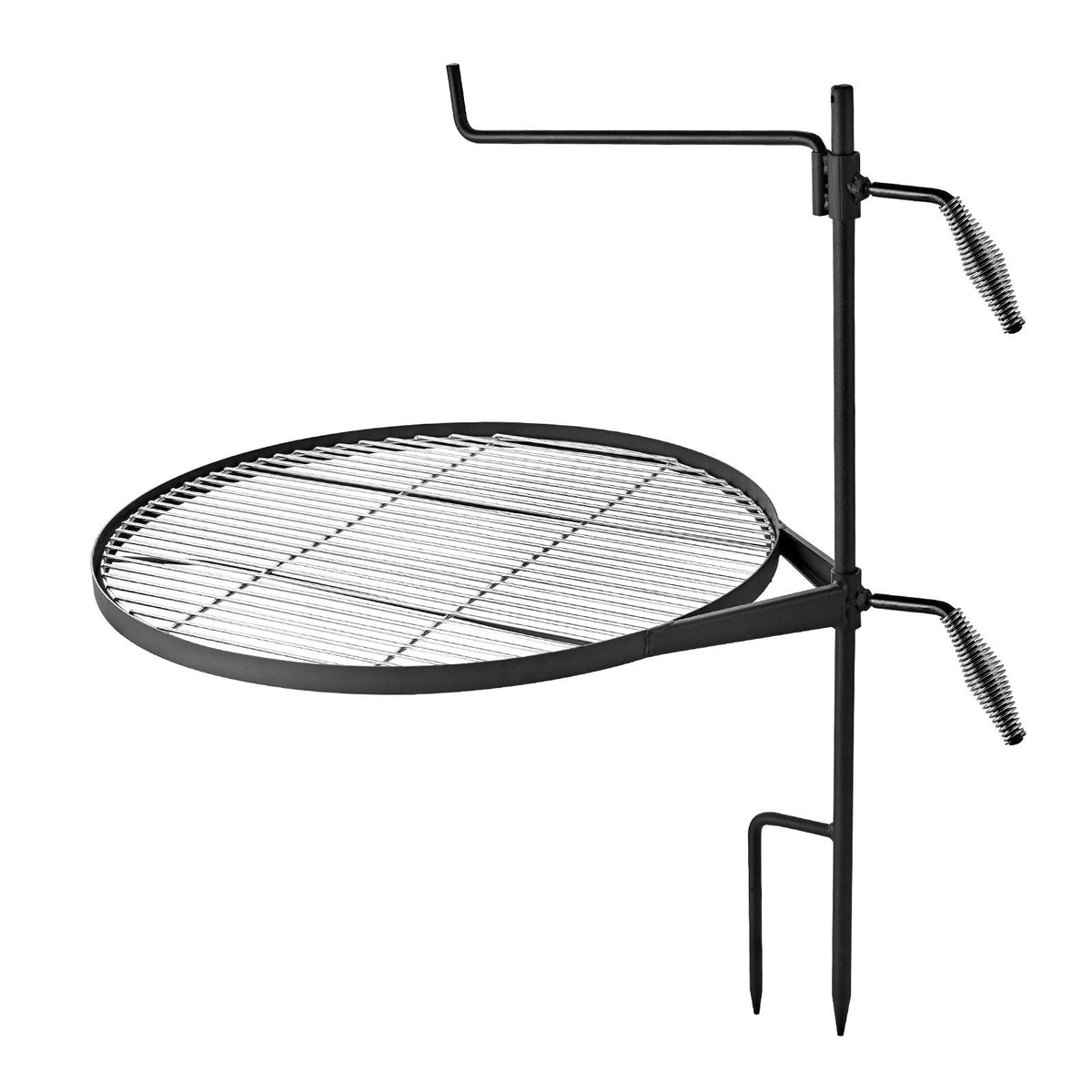 Heavy Duty Swivel Campfire Grill, 24.4" Round Portable Camping Grill Grate, Sturdy Steel BBQ Mesh, 360° Height Adjustable Over Fire Pit with Support Rod, for Outdoor Open Flame Cooking, Black