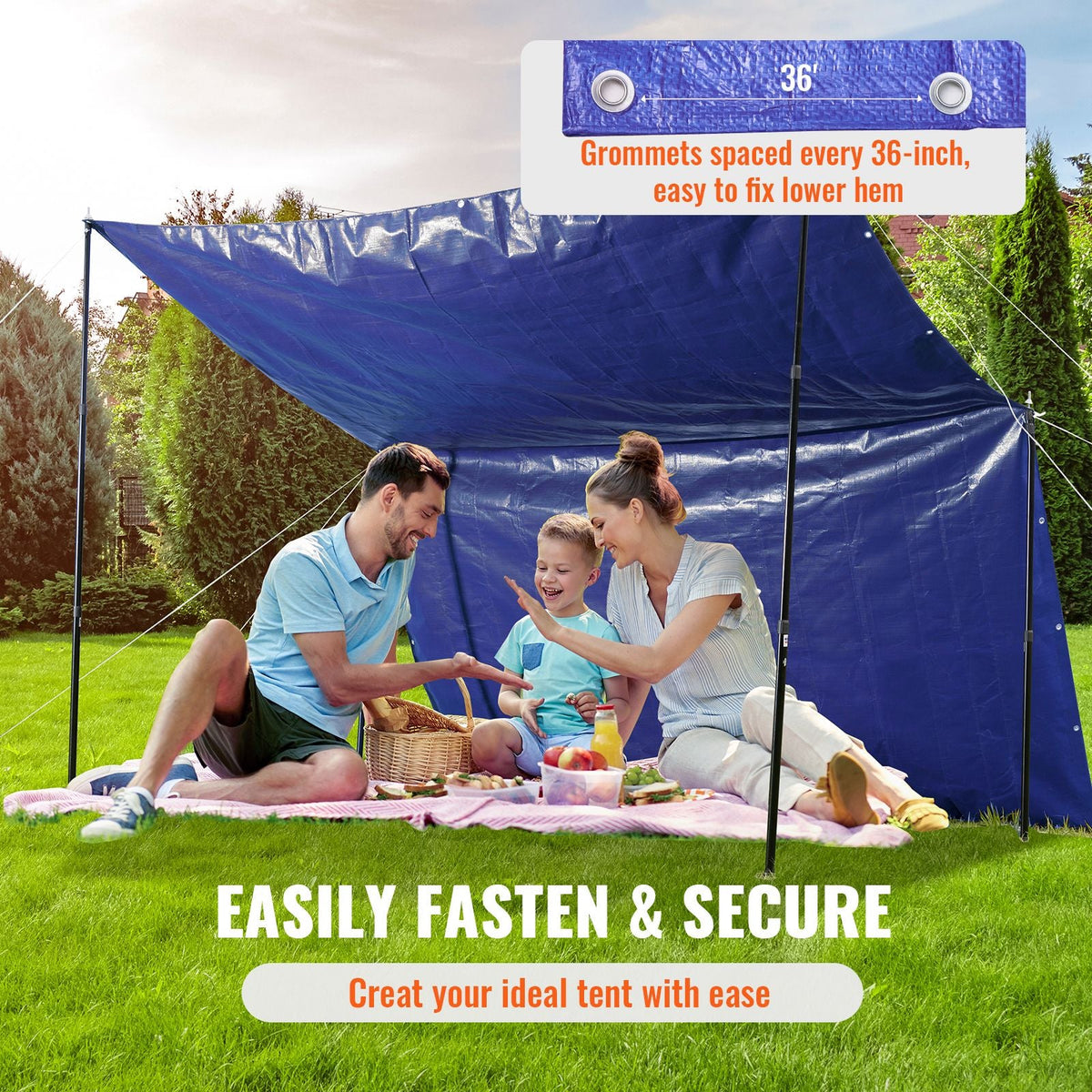 Heavy Duty Tarp Waterproof 12x16 ft, Plastic Poly Tarp Cover 5 Mil, Multi Purpose Outdoor Tarpaulin with High Durability Reinforced Grommets and Edges for Truck, RV, Boat, Camping (Blue)