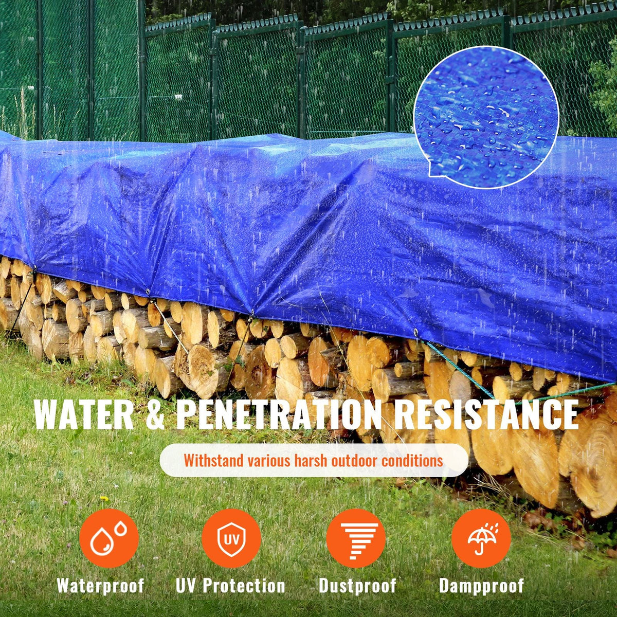 Heavy Duty Tarp Waterproof 12x16 ft, Plastic Poly Tarp Cover 5 Mil, Multi Purpose Outdoor Tarpaulin with High Durability Reinforced Grommets and Edges for Truck, RV, Boat, Camping (Blue)