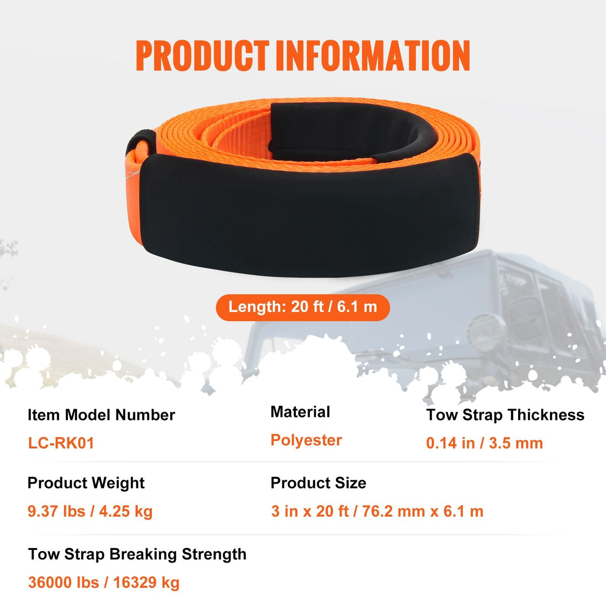 Heavy Duty Tow Strap Recovery Kit 3" x 20 ft (MBS-36,000 lbs) Tree Saver Winch Strap, Triple Reinforced Loop & Protective Sleeves & Storage Bag , 3/4" D-Ring Shackles, for Truck Jeep SUV ATV