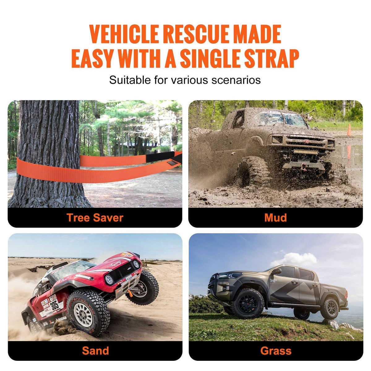 Heavy Duty Tow Strap Recovery Kit 3" x 30 ft (MBS-36,000 lbs) Tree Saver Winch Strap, Triple Reinforced Loop & Protective Sleeves & Storage Bag , 3/4" D-Ring Shackles, for Truck Jeep SUV ATV