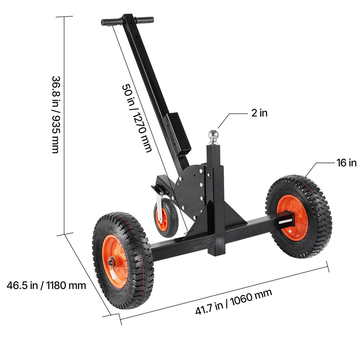 Heavy-Duty Trailer Dolly, 1500lbs Tongue Weight Capacity, 2 in 1 Trailer Mover with 2 in Ball, 16 in Pneumatic Tires and Universal Wheel, Portable Tow Dolly for Moving Car RV Trailer
