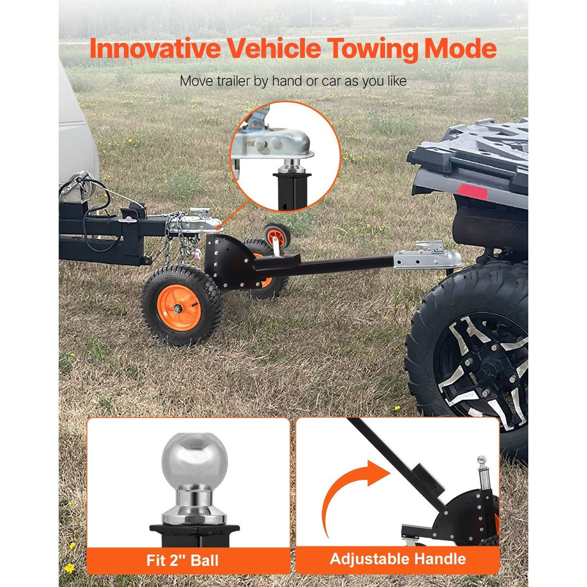 Heavy-Duty Trailer Dolly, 1500lbs Tongue Weight Capacity, 2 in 1 Trailer Mover with 2 in Ball, 16 in Pneumatic Tires and Universal Wheel, Portable Tow Dolly for Moving Car RV Trailer