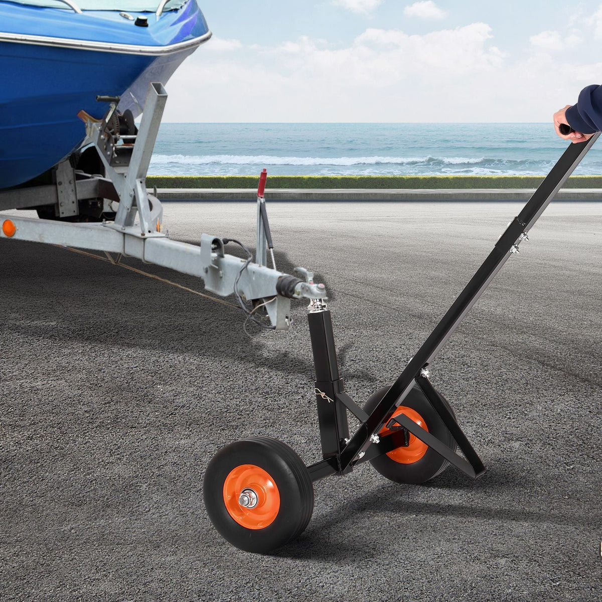 Heavy-Duty Trailer Dolly, 600lbs Tongue Weight Capacity, Carbon Steel Trailer Mover with 1-7/8 in Hitch Ball and 10 in Solid Tires, Portable Tow Dolly for Moving Car RV Boat Trailer