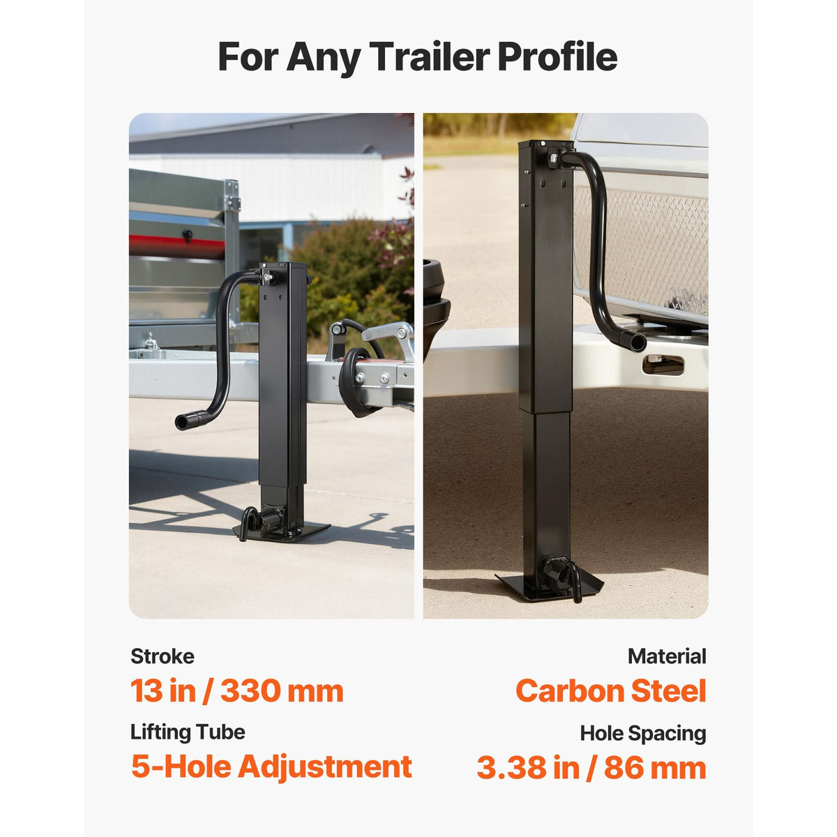 Heavy-Duty Trailer Jack, 12,000 lbs Load Capacity, Sidewind Square Direct Weld-on Trailer Jack with Handle Crank, Adjustable Drop Leg, 26-Inch Travel for Lifting RV, Utility, Yacht Trailers