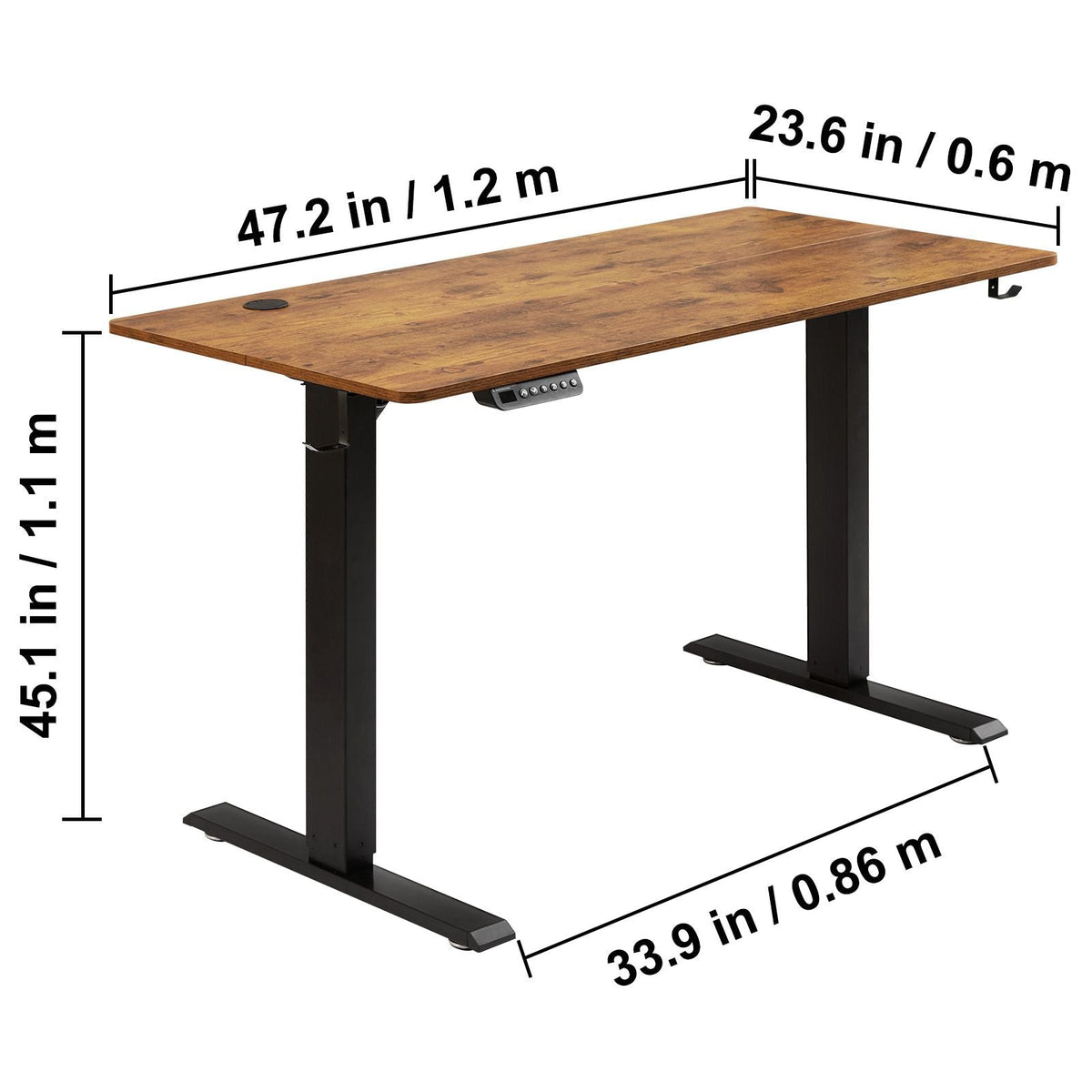 Height Adjustable Desk, 47.2 x 23.6 in, 3-Key Modes Electric Standing Desk, Whole Piece Desk Board, Sturdy Dual Metal Frame, Max. Loading 180 LBS Computer Sit Stand up Desk, for Home and Office