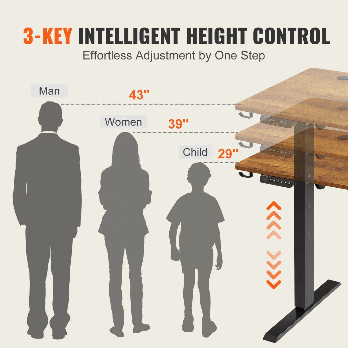 Height Adjustable Desk, 47.2 x 23.6 in, 3-Key Modes Electric Standing Desk, Whole Piece Desk Board, Sturdy Dual Metal Frame, Max. Loading 180 LBS Computer Sit Stand up Desk, for Home and Office