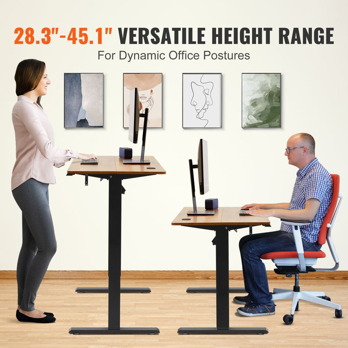 Height Adjustable Desk, 47.2 x 23.6 in, 3-Key Modes Electric Standing Desk, Whole Piece Desk Board, Sturdy Dual Metal Frame, Max. Loading 180 LBS Computer Sit Stand up Desk, for Home and Office