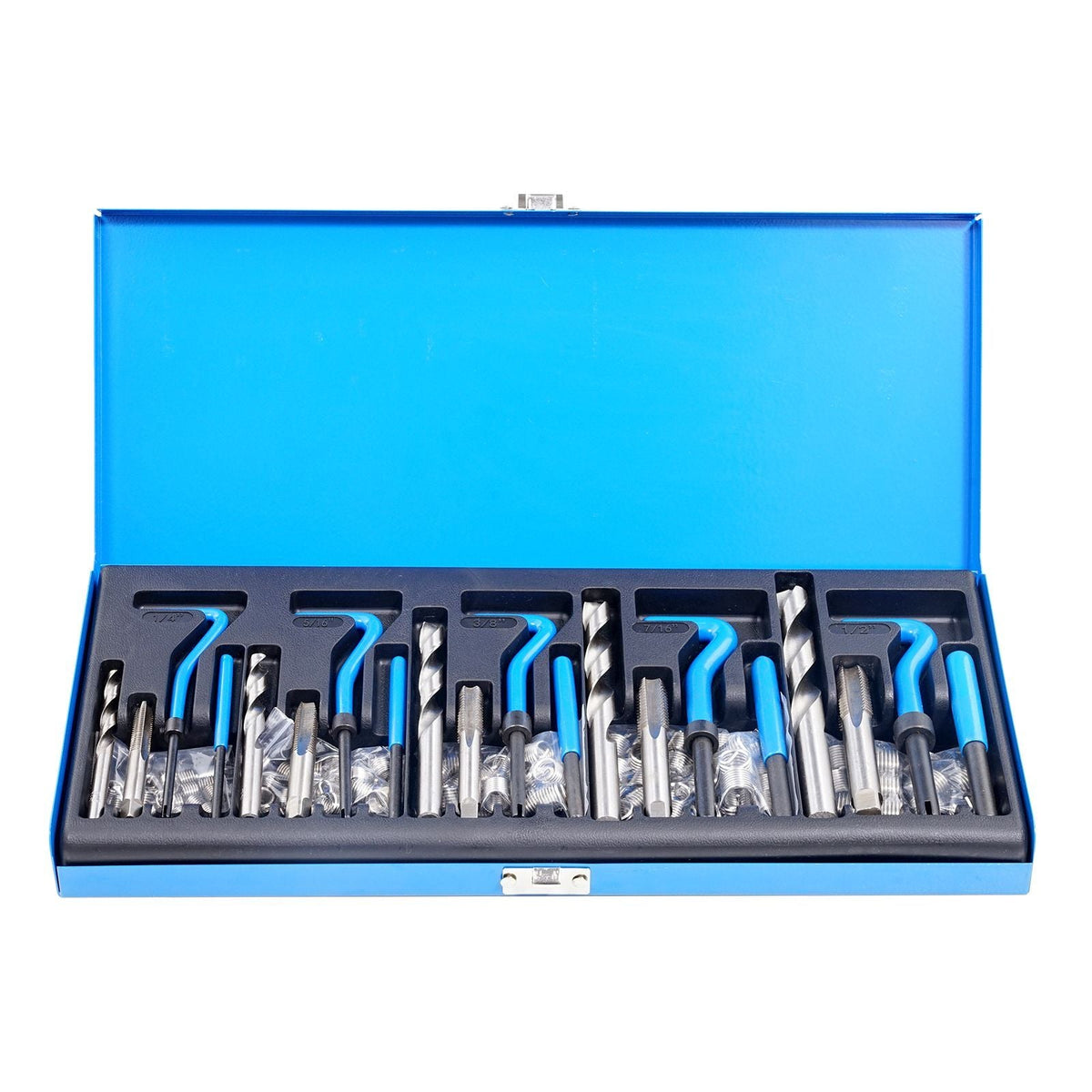 Helicoil Thread Repair Kit, 131-Piece SAE HSS Drill Helicoil Repair Kit, 1/4" 5/16" 3/8" 7/16" 1/2"UNC Rethreading Tool Kit with Drill Bits Thread Inserts Taps Breakoff Installation Tools