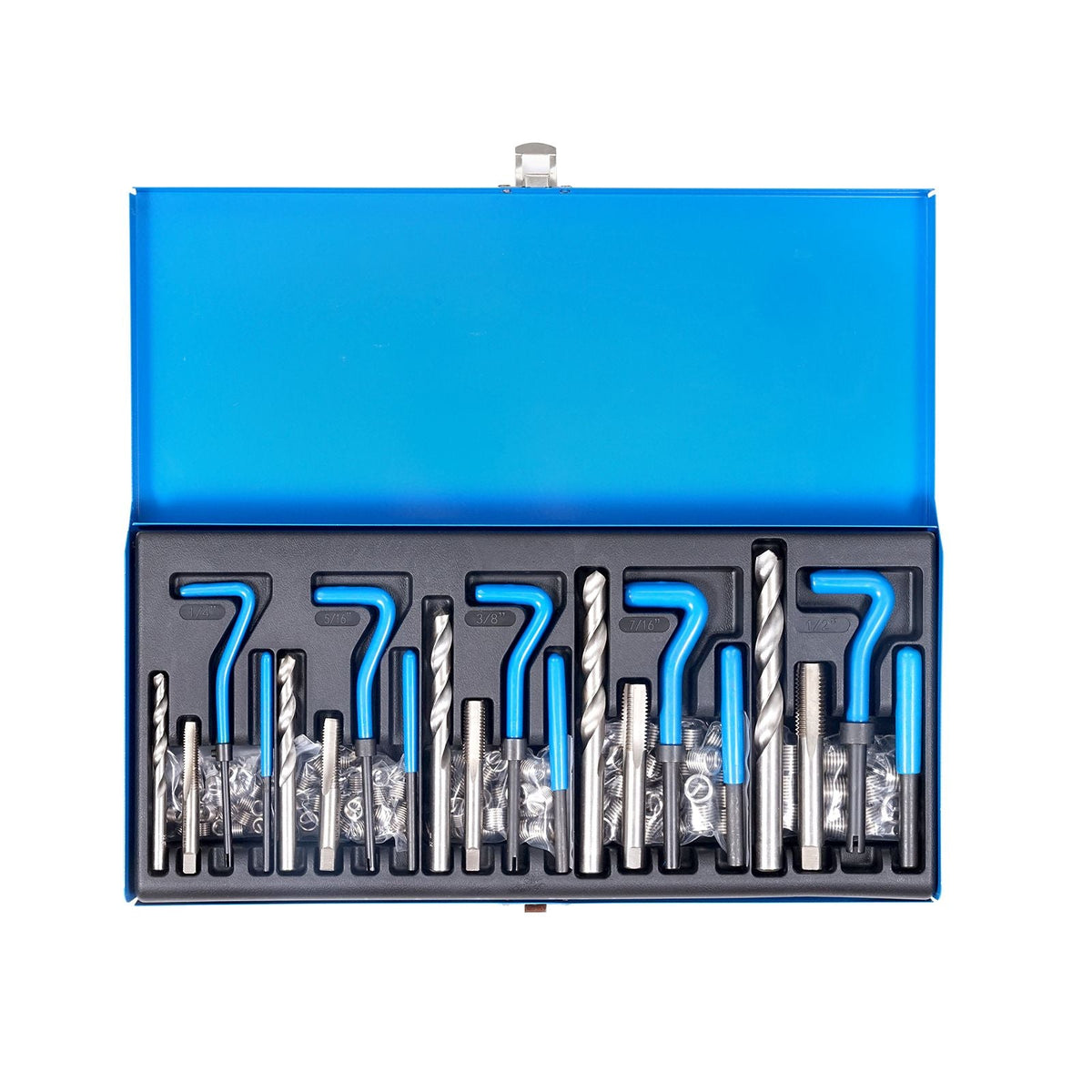 Helicoil Thread Repair Kit, 131-Piece SAE HSS Drill Helicoil Repair Kit, 1/4" 5/16" 3/8" 7/16" 1/2"UNC Rethreading Tool Kit with Drill Bits Thread Inserts Taps Breakoff Installation Tools