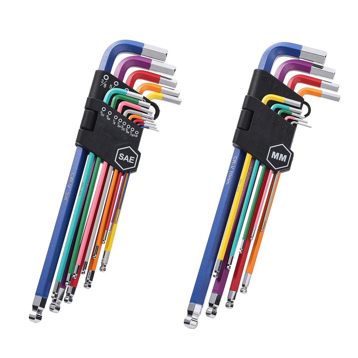 Hex Key Allen Wrench Set, 22 pcs SAE (0.050-3/8 in) and Metric (1.5-10 mm), Color Coding Allen Wrenches Sets with Ball End, Long Arm L-Shaped Hex Key for Bicycle, Household, Automobile Repair
