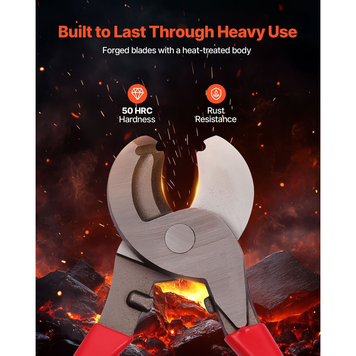 High Leverage Cable Cutter, 9-1/4 in Compact, Forged Blades and PVC-Coated Handles, Heavy Duty Cable Cutting Pliers Tool for 4/0 AWG Aluminum, 2/0 AWG Soft Copper and 100-Pair 24AWG Comm Cables