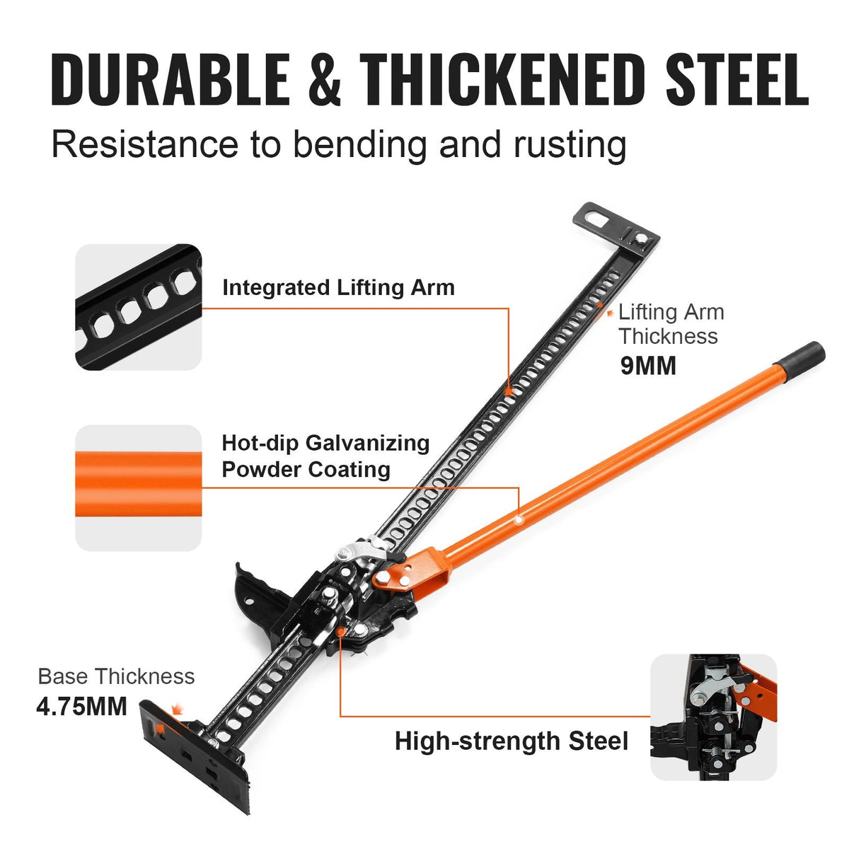 High Lift Farm Jack, 48" Utility Farm Jack, 7000 lbs Capacity Ratcheting Off Road Utility Jack, Heavy-Duty Farm Jack for Tractor, Truck, SUV, Bumper Lift, Orange