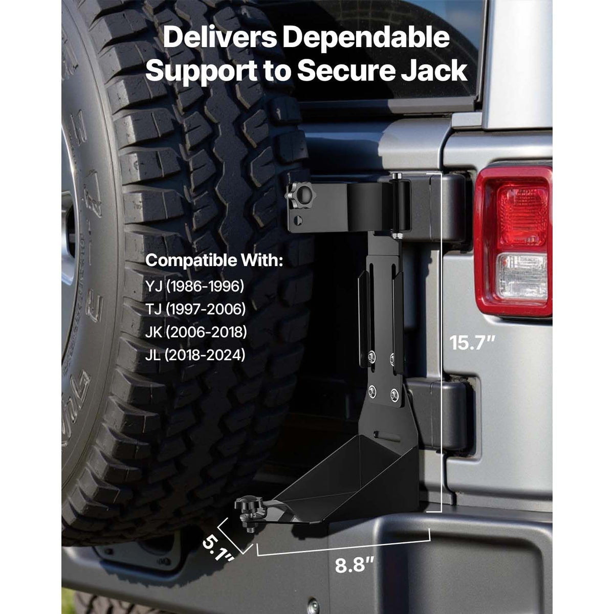 High Lift Jack Mount Bracket, Farm Jack Holder Mounting Bracket Kit, Mount Carrier for Off Road Heavy-Duty Jacks, Compatible With YJ (1986-1996), TJ (1997-2006), JK (2006-2018), JL (2018-2024)