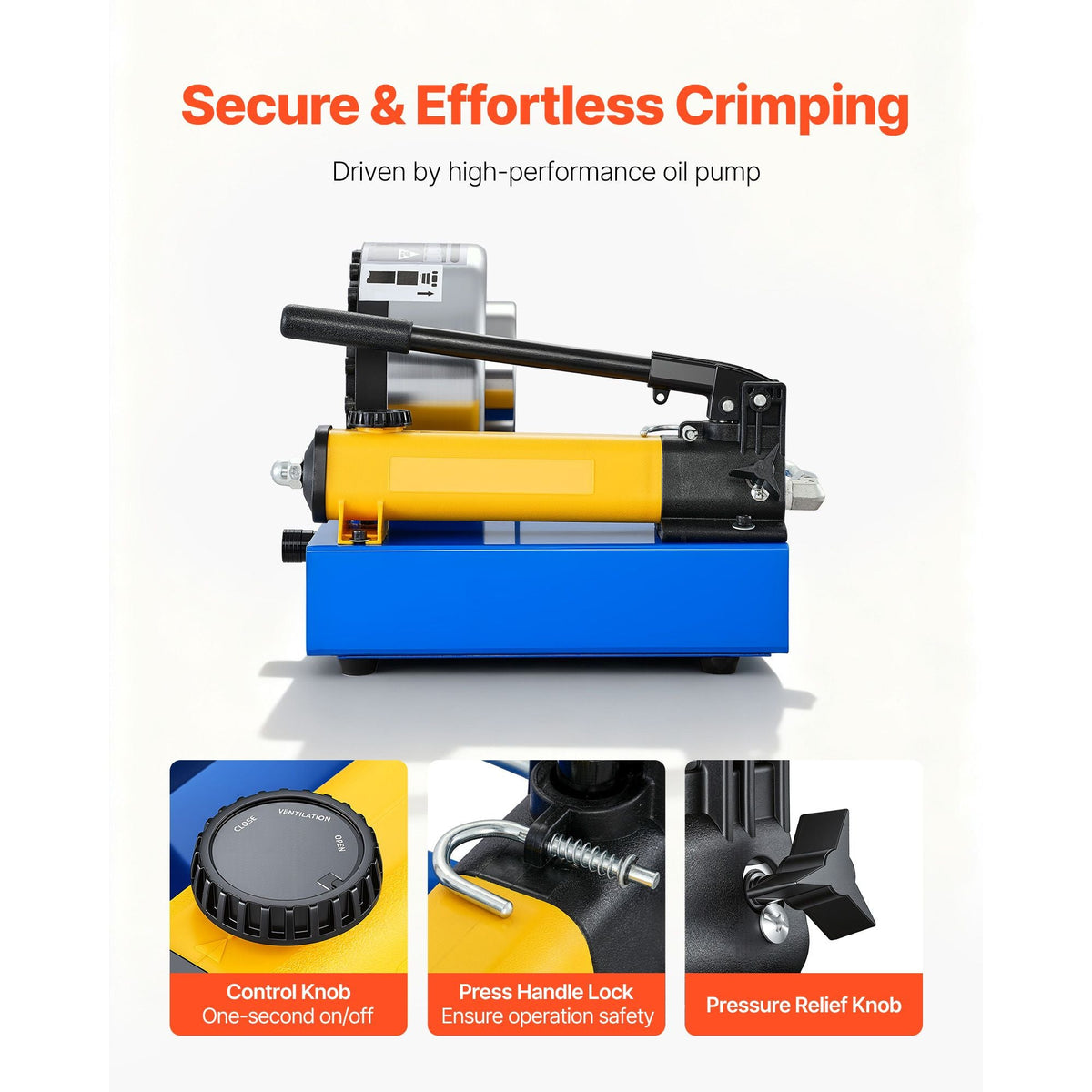 High Pressure Hydraulic Hose Crimper, Manual Hose Crimping Tool with 8 Dies & 0.24"-1.1" Crimping Range, Suitable for Low & High-Pressure Oil Pipes, Gas/Water/Auto AC Hoses & Cable Joints