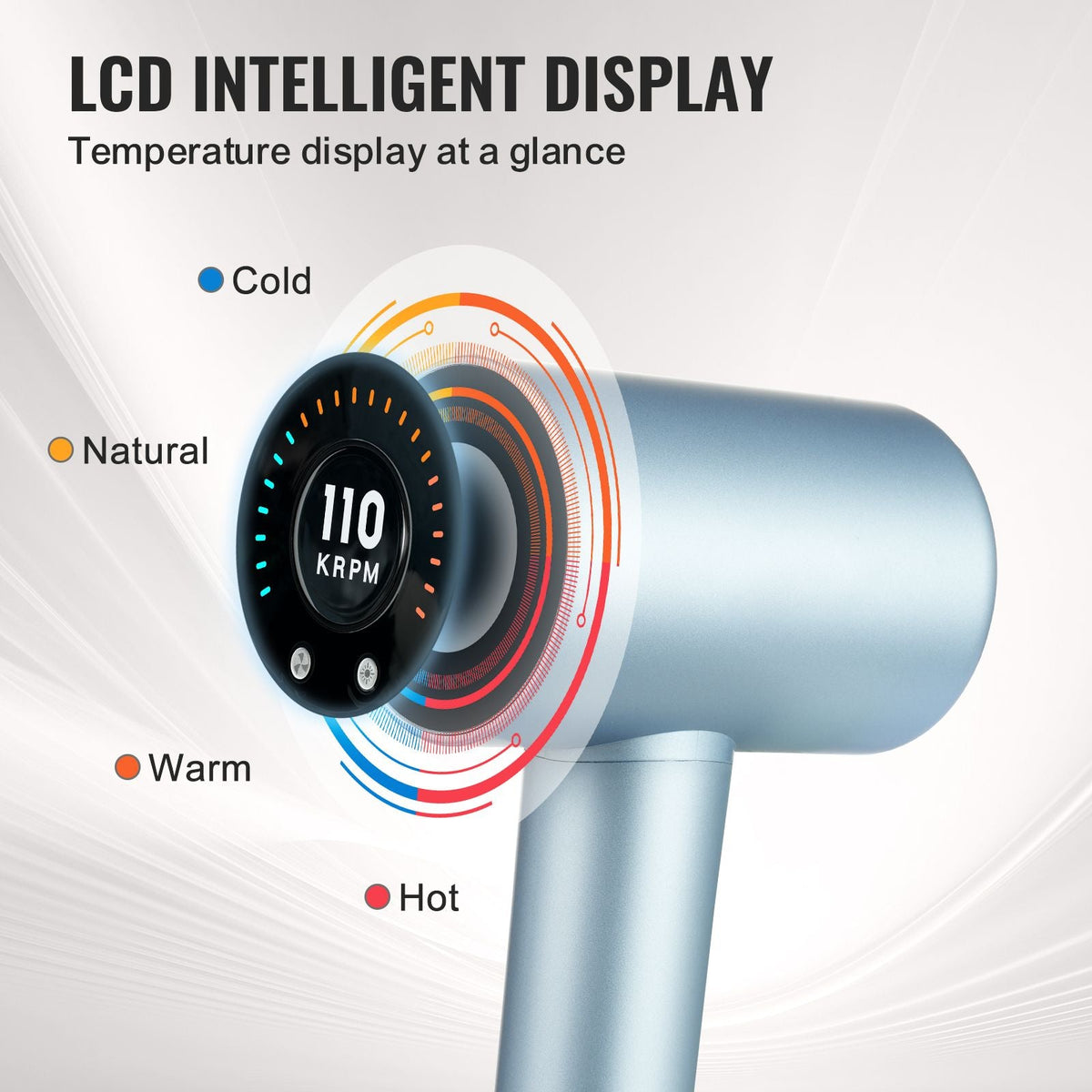 High-Speed Hair Dryer with 105,000RPM Brushless Motor, 200 Million Negative Ions Hair Blow Dryer, 4 Temps & 3 Speeds, LCD Display Thermo-Control Hairdryer with Diffuser & Nozzle for Home Travel