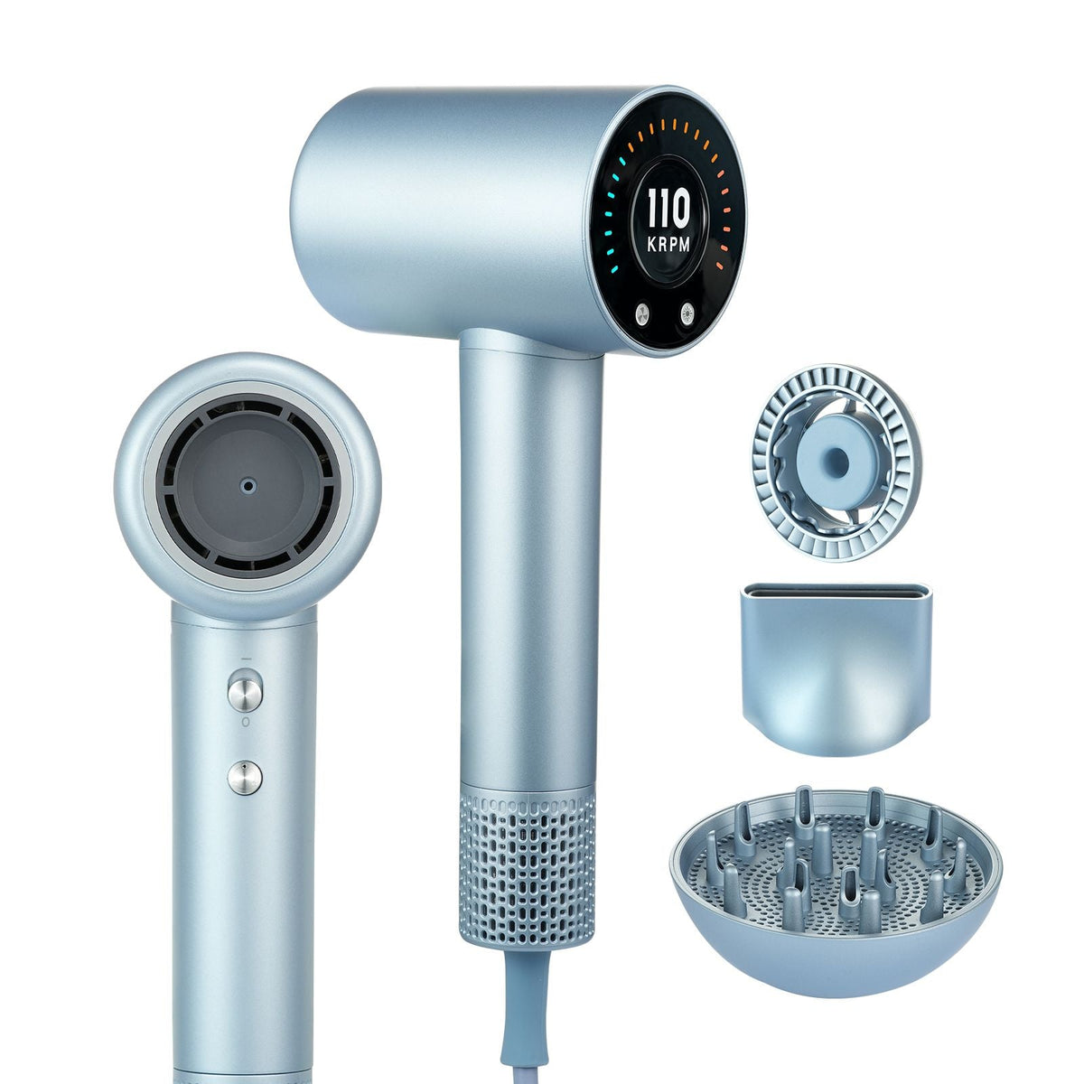 High-Speed Hair Dryer with 105,000RPM Brushless Motor, 200 Million Negative Ions Hair Blow Dryer, 4 Temps & 3 Speeds, LCD Display Thermo-Control Hairdryer with Diffuser & Nozzle for Home Travel