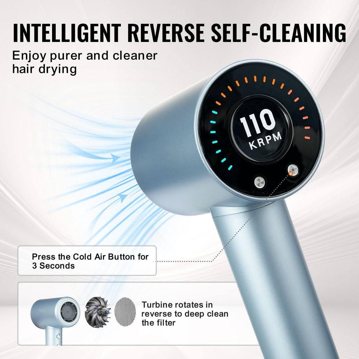 High-Speed Hair Dryer with 105,000RPM Brushless Motor, 200 Million Negative Ions Hair Blow Dryer, 4 Temps & 3 Speeds, LCD Display Thermo-Control Hairdryer with Diffuser & Nozzle for Home Travel