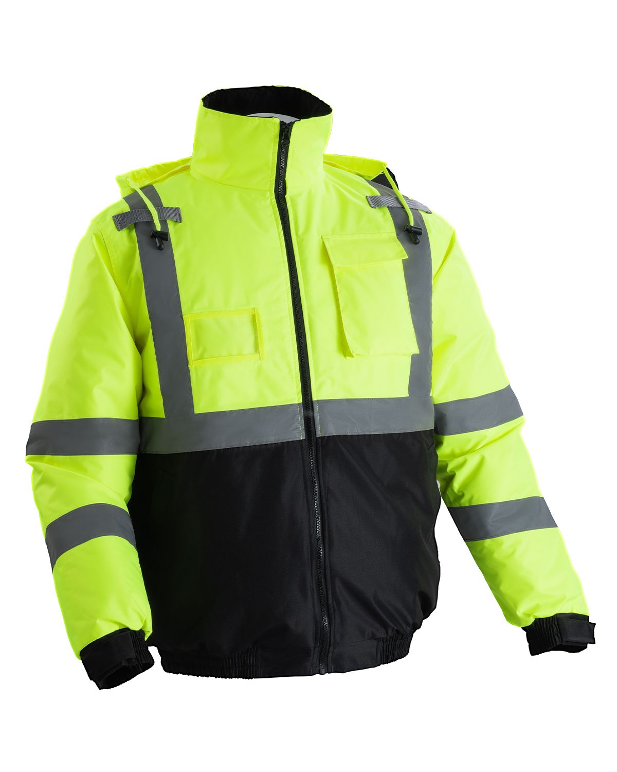 High Visibility Reflective Safety Jacket, Waterproof Winter Hoodie, Work Construction Coat with Pockets for Men & Women, Rain Gear Meet ANSI & Class 3, Hi Vis Yellow Coat with Black Bottom, L