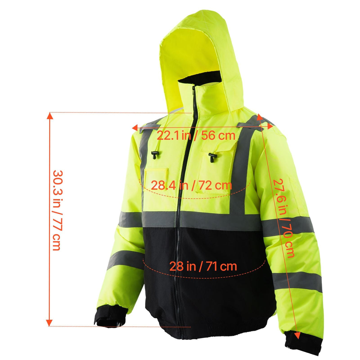 High Visibility Reflective Safety Jacket, Waterproof Winter Hoodie, Work Construction Coat with Pockets for Men & Women, Rain Gear Meet ANSI & Class 3, Hi Vis Yellow Coat with Black Bottom, L