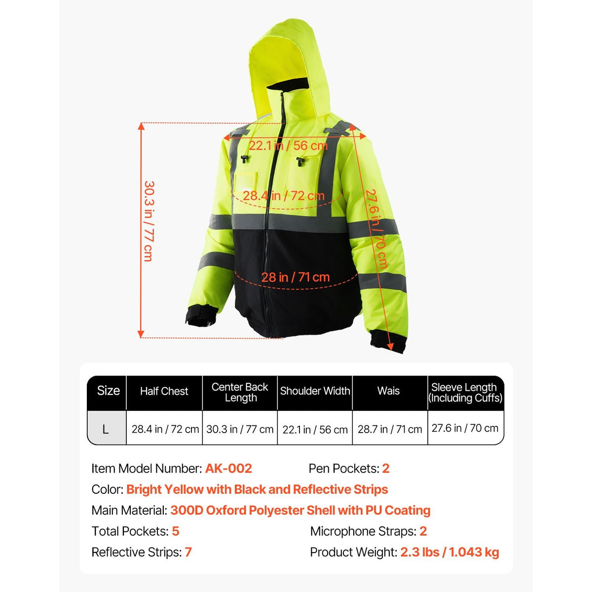 High Visibility Reflective Safety Jacket, Waterproof Winter Hoodie, Work Construction Coat with Pockets for Men & Women, Rain Gear Meet ANSI & Class 3, Hi Vis Yellow Coat with Black Bottom, L