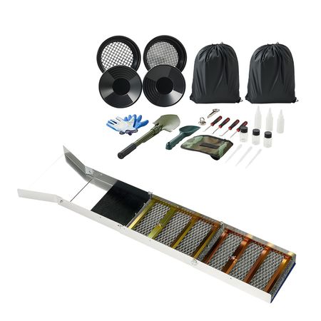 Highbanker Gold Panning Kit, 50" 3-in-1 Folding High Banker Gold Sluice Box, 26 PCS Portable Mining Equipment Prospecting Kit with Gold Pans, Classifier Screen, Magnet, Backpack, and Accessories