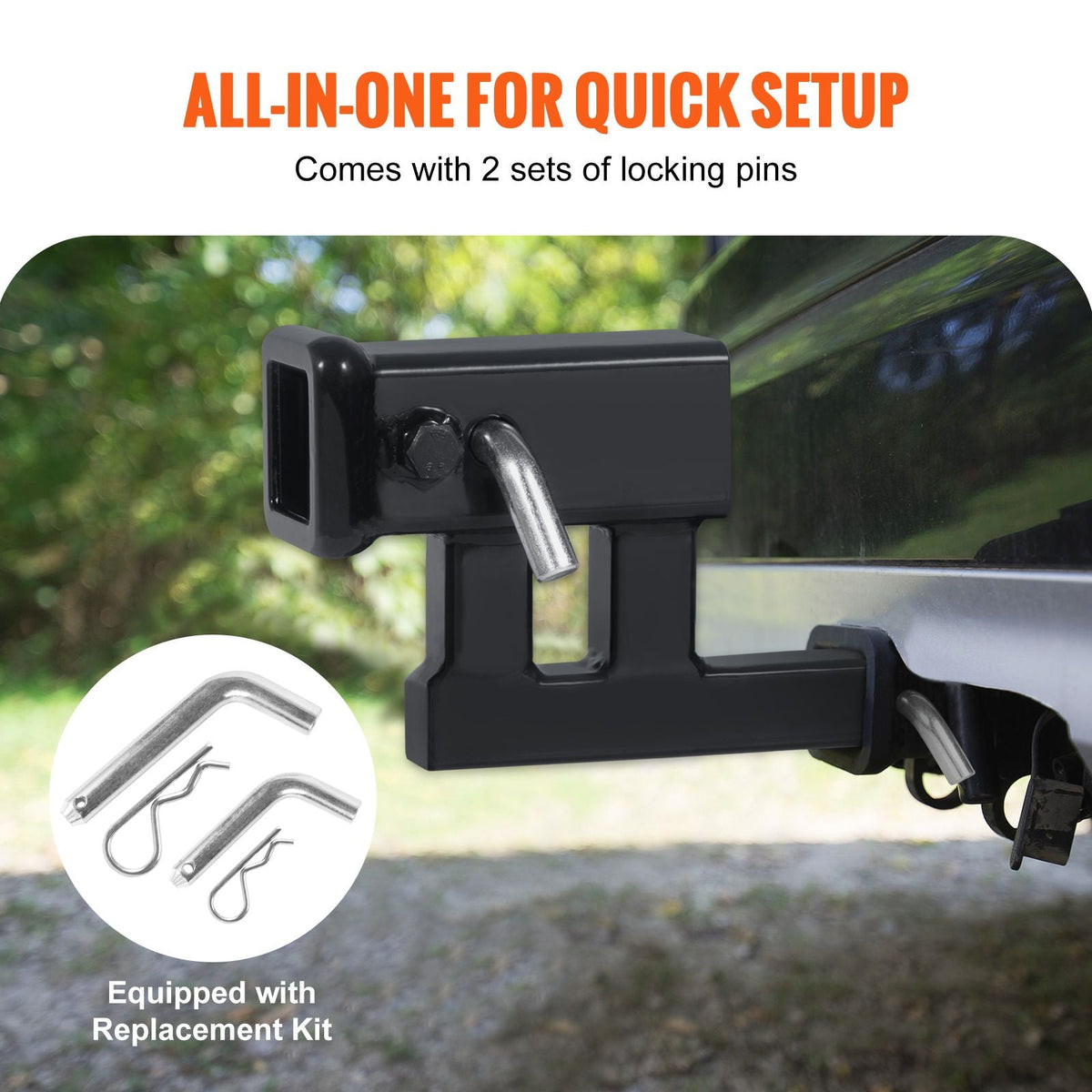 Hitch Adapter, 1-1/4" to 2" Receiver Hitch Extender Extension, Trailer Hitch Riser with 4" Rise/Drop, 6-1/2" Extension Length, 4000 lbs Towing Capacity, Hitch Pins, Bolt and Nut Included, Black
