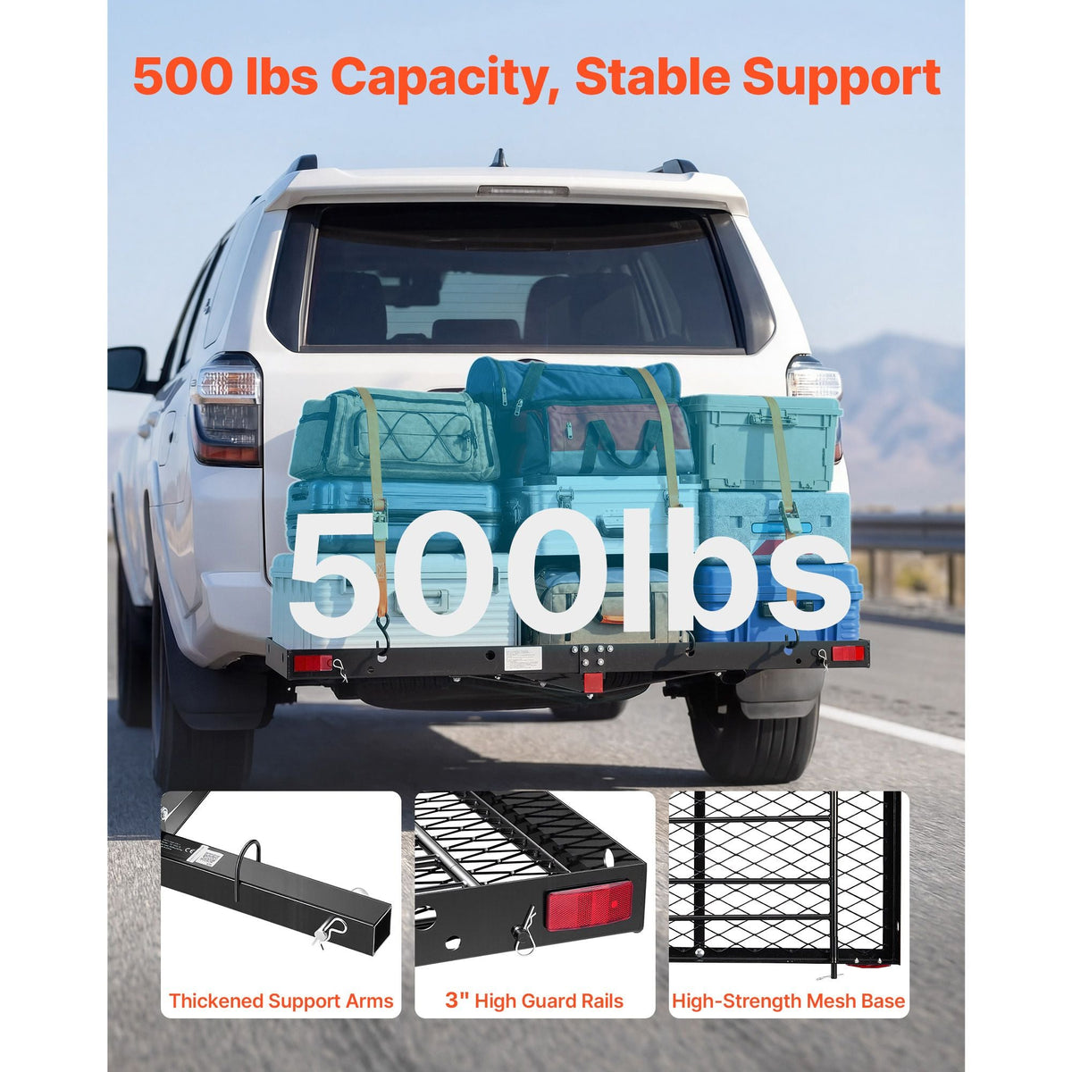 Hitch Cargo Carrier with Bike Racks, 62" x 20" x 3" Hitch Mount Cargo Carrier for 2 Mountain Bikes, 500LBS Capacity High-Strength Steel Rear Luggage Basket Fits 2" Receiver for SUVs Pickups
