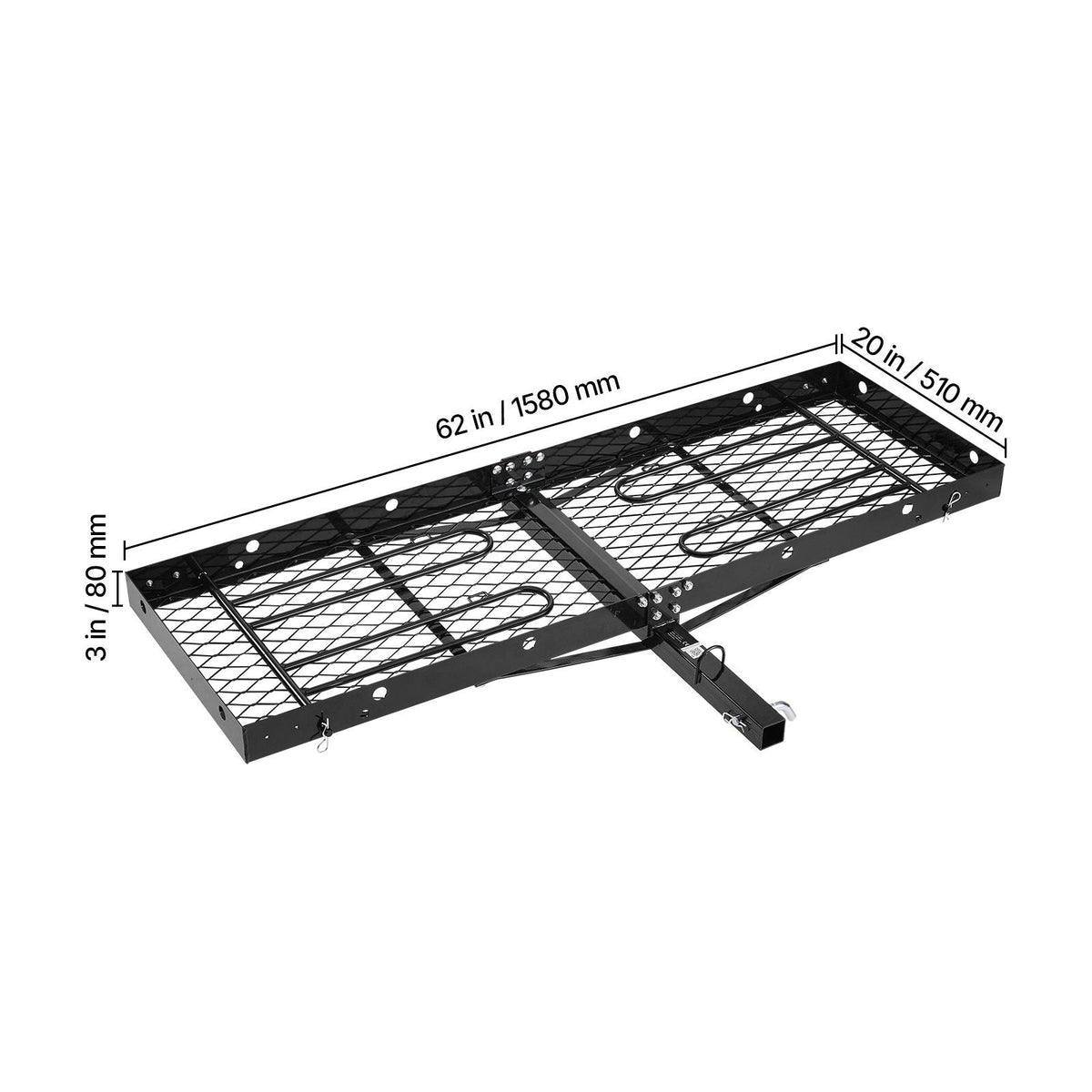 Hitch Cargo Carrier with Bike Racks, 62" x 20" x 3" Hitch Mount Cargo Carrier for 2 Mountain Bikes, 500LBS Capacity High-Strength Steel Rear Luggage Basket Fits 2" Receiver for SUVs Pickups