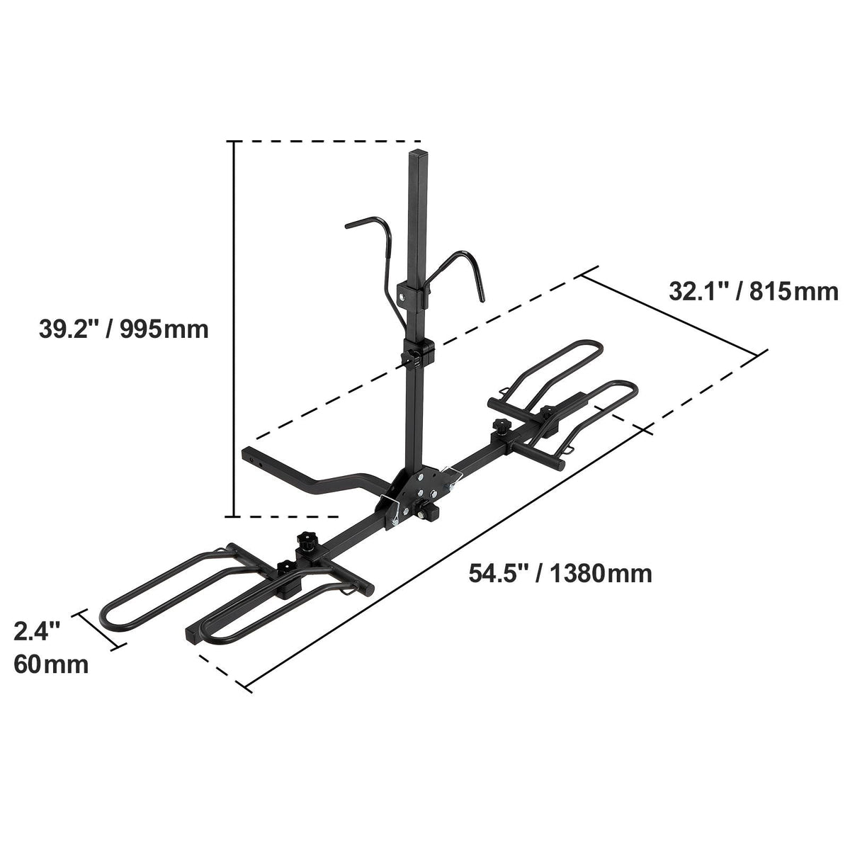 Hitch Mount Bike Rack, 2-Bike Platform Style, 80 LBS Max Capacity Bike Rack Hitch for 1.25-/2-inch Receiver, Titling and Folding Bike Carrier with Tires up to 2.4" Wide, for Car, SUV, Truck, RV